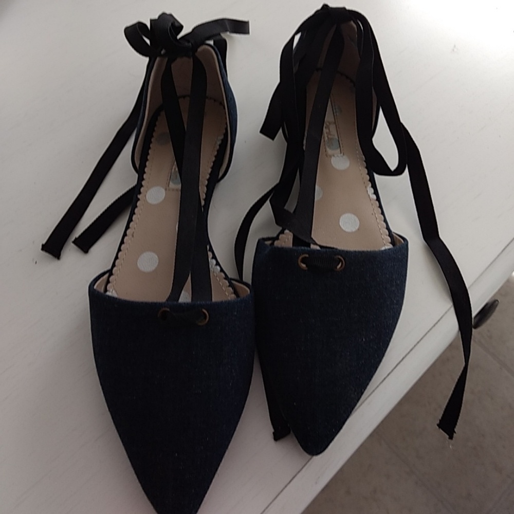 Boden Denim Black Ballerina Lace Flatt